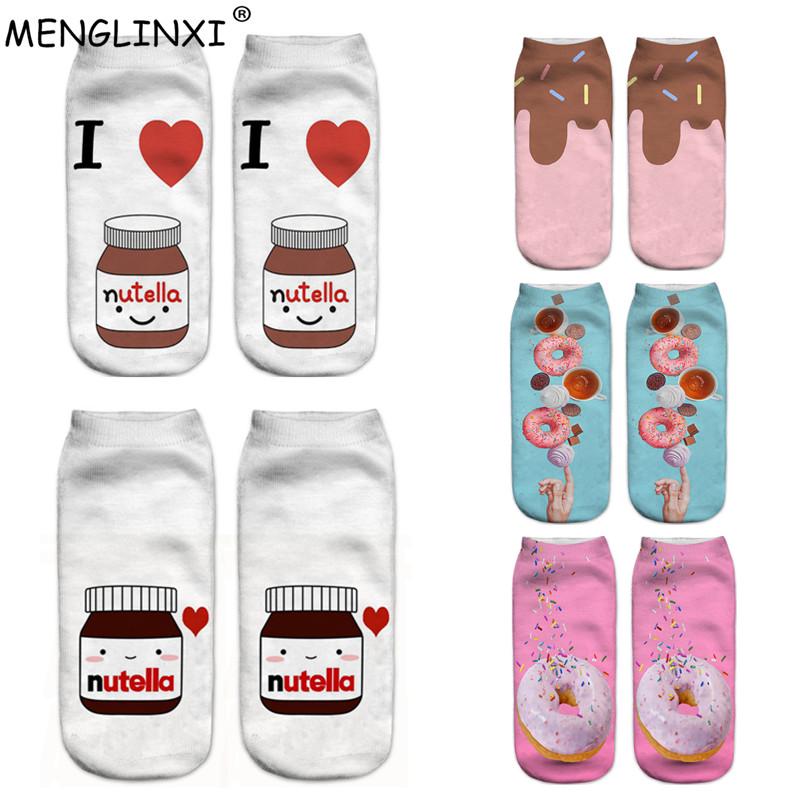 Womens Food Fruit Emoji Print 3D Ankle Socks Licorne Kawaii Cartoon Socks 1 Pair