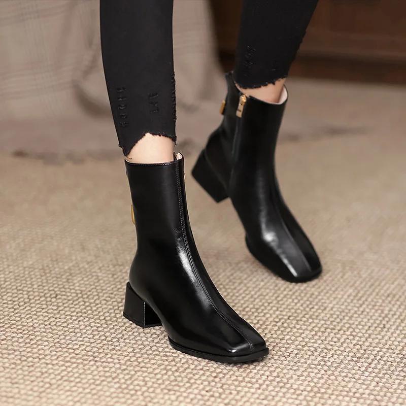 Ghete de gleznă noi pentru femei Casual Fermoar Tocuri pătrate Modă Gri/Negru/Maro Botine scurte Toamnă Iarnă 2025 Pantofi damă