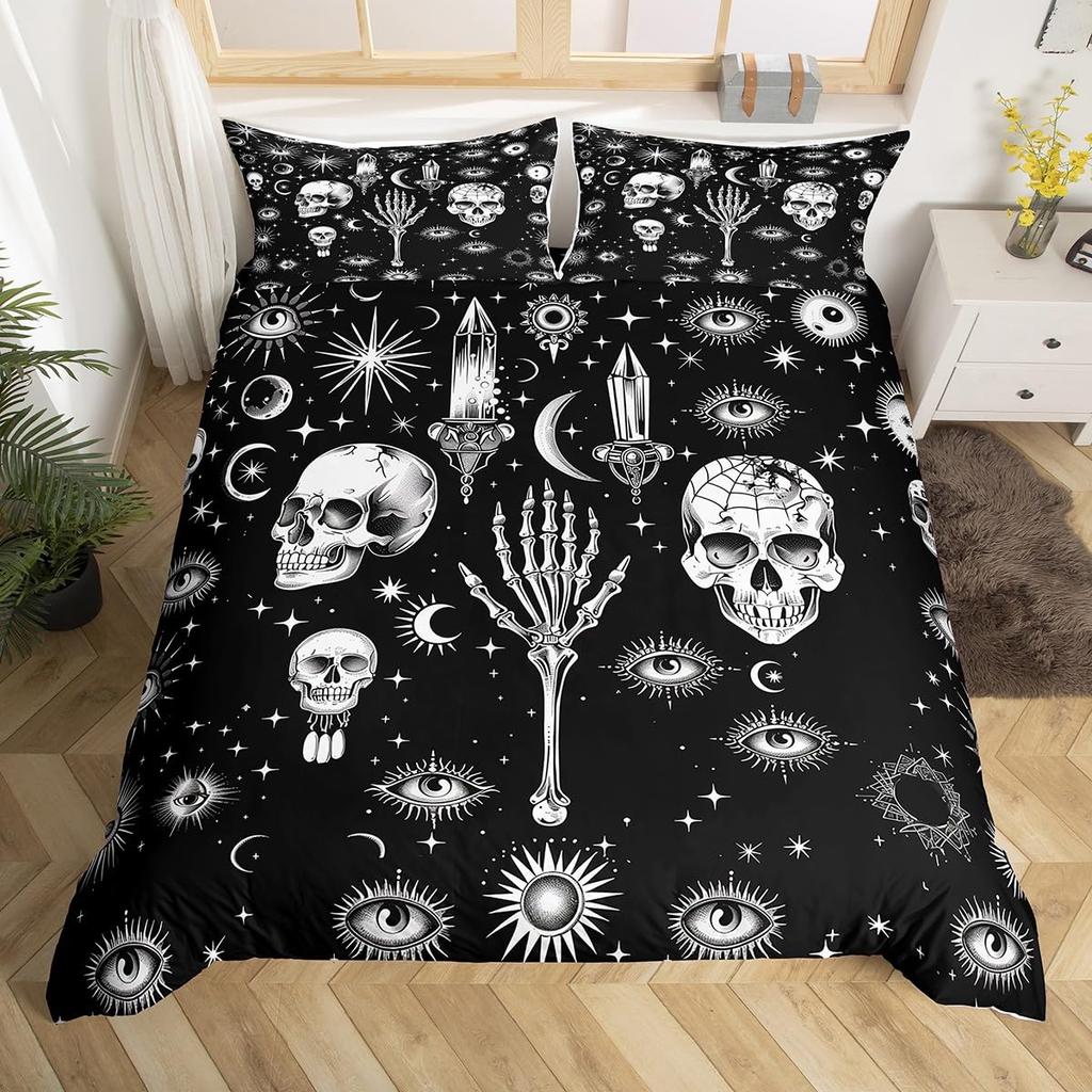 Eyes Comforter Cover Bohemian Hippie Water-Drop Duvet Cover Boho Eyes Nazar Amulet Bedding Set Mysterious Blue Eyes Quilt Cover