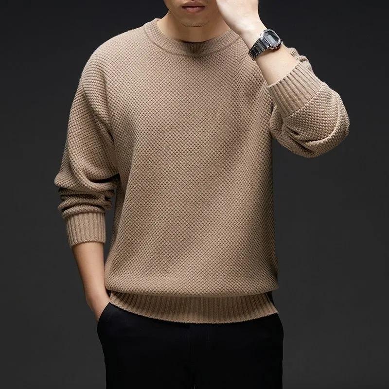 Dopamin Nízký Límec Pletený Pánský Svetr s Kulatým Výstřihem a Dlouhým Rukávem Podzim Zima Volný