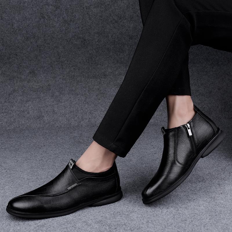 Fashion Genuine Leather Male Comfortable Motorcycle Boots High Quality Men High Top Casual Shoes 2024 New Men Winter Plush Snow Boots