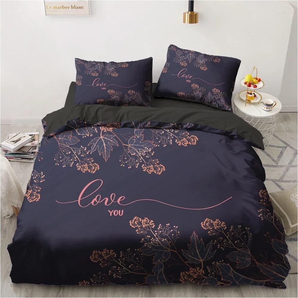 3D Black Bedding Collection Pillowcase King Queen Full Single 200X200 With Bed Linen Gold Design 3D Printed Duvet Cover Collection For Teens Women