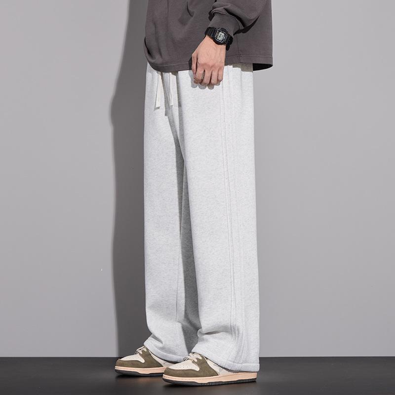 Herren Schwergewicht Samt Strick Winter Gerade Hose mit Drei-Streifen - Locker, Trendig, Hochwertige Freizeit Sportbekleidung.