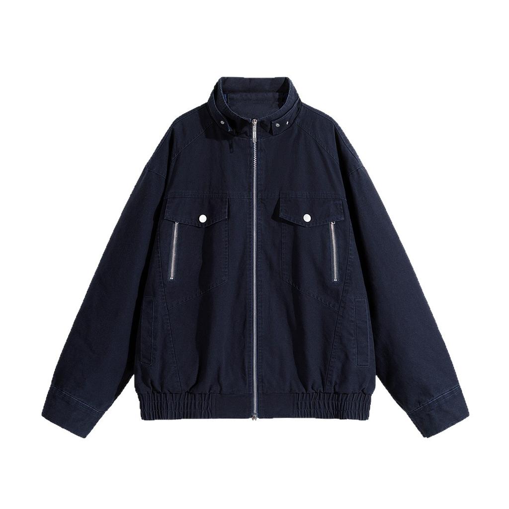 Versatile Coat Minimalist Cotton Jacket Men's 2026 Loose Coat Washed and Aged Standing Lapel Mens Spring and Autumn Breathable Work Casual Jacket