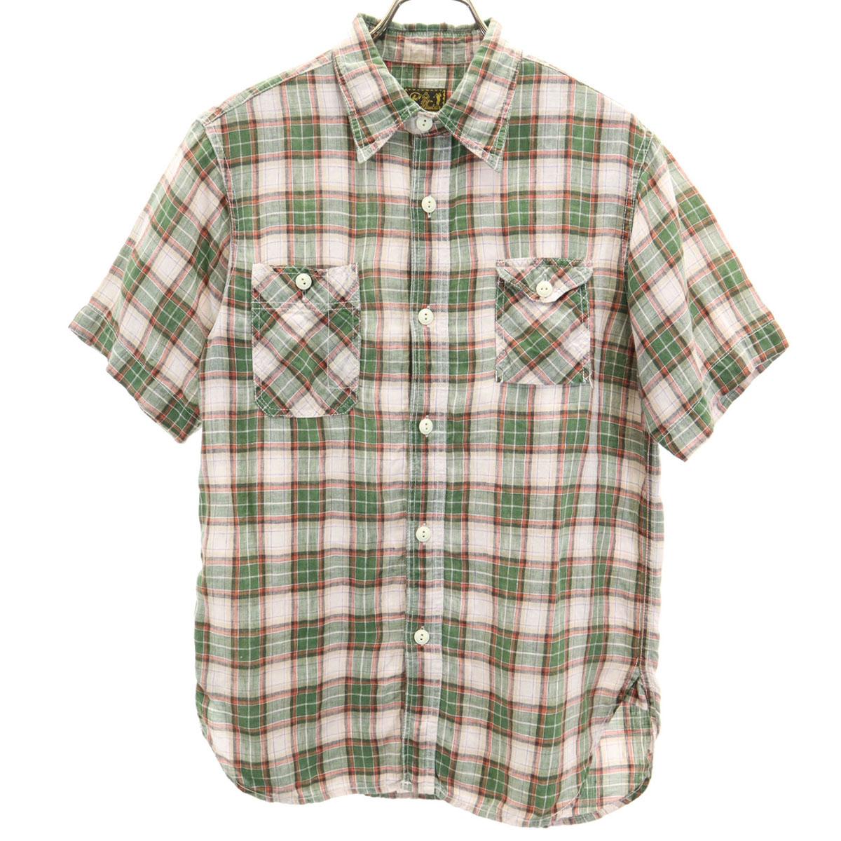 

CUSHMAN Check Pattern Short sleeve Linen-like shirt L Green system Men s Used