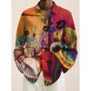 2024 New Men's 3D Art Painting Fashion Print Single Breasted Long Sleeve Shirt Casual Shirt Men's Loose Lapel Long Sleeve
