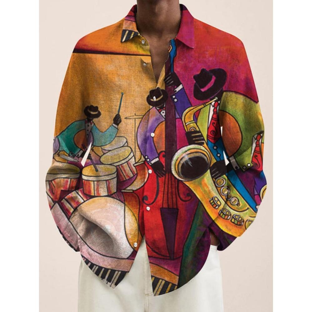 2024 New Men's 3D Art Painting Fashion Print Single Breasted Long Sleeve Shirt Casual Shirt Men's Loose Lapel Long Sleeve