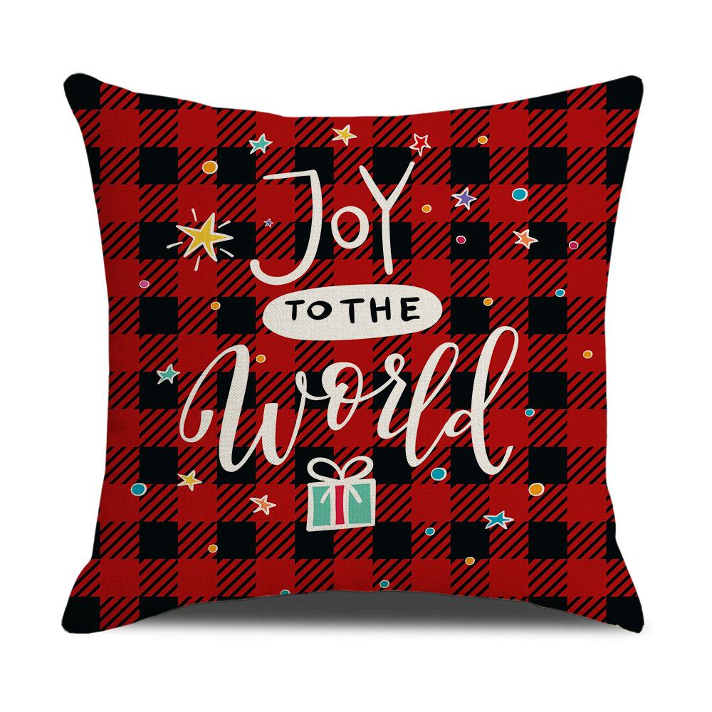 Christmas Pillow Cover Cartoon Plaid Print Cushion Cover Office Sofa Pillow Cover Home
