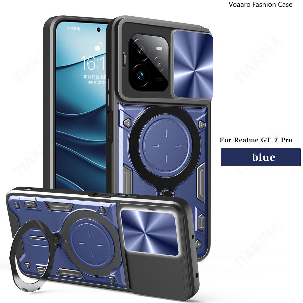 Slide Lens Push Window Armor Funda for OPPO Realme GT 7 Pro 5G Case for Realme GT7 Pro 5G Case Magnetic Rotate Ring Stand Cover