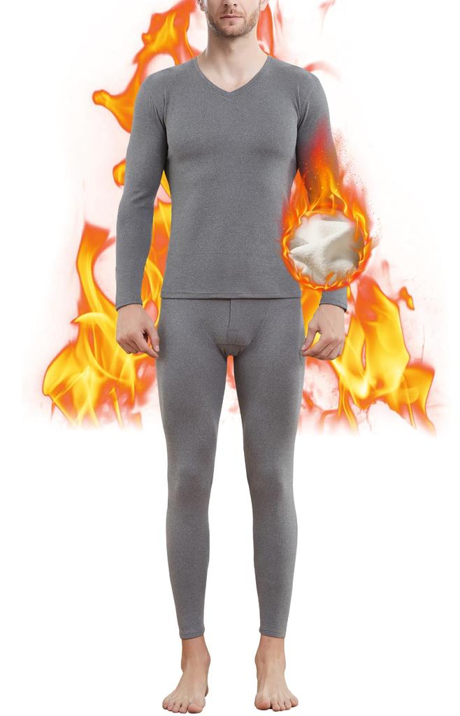 Boyzn Thermal Innerwear Set and Underpants and Warm Innerwear Light Men's Fleece-Lined [Moisture-Wicking, Heat-Resisting, Warm], Set, Heattech, Gray-S