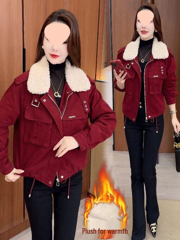 Petite Women's Thickened Fleece-Lined Cotton Jacket - Winter 2025 Fashion, Versatile, Slimming, Zipper Coat