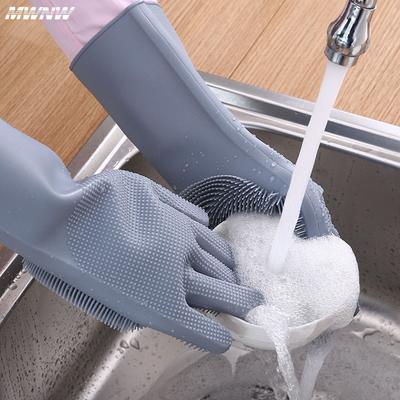 Dishwashing Cleaning Gloves Magic Silicone Rubber Dish Washing Gloves for Household Sponge Scrubber Kitchen Cleaning Tools