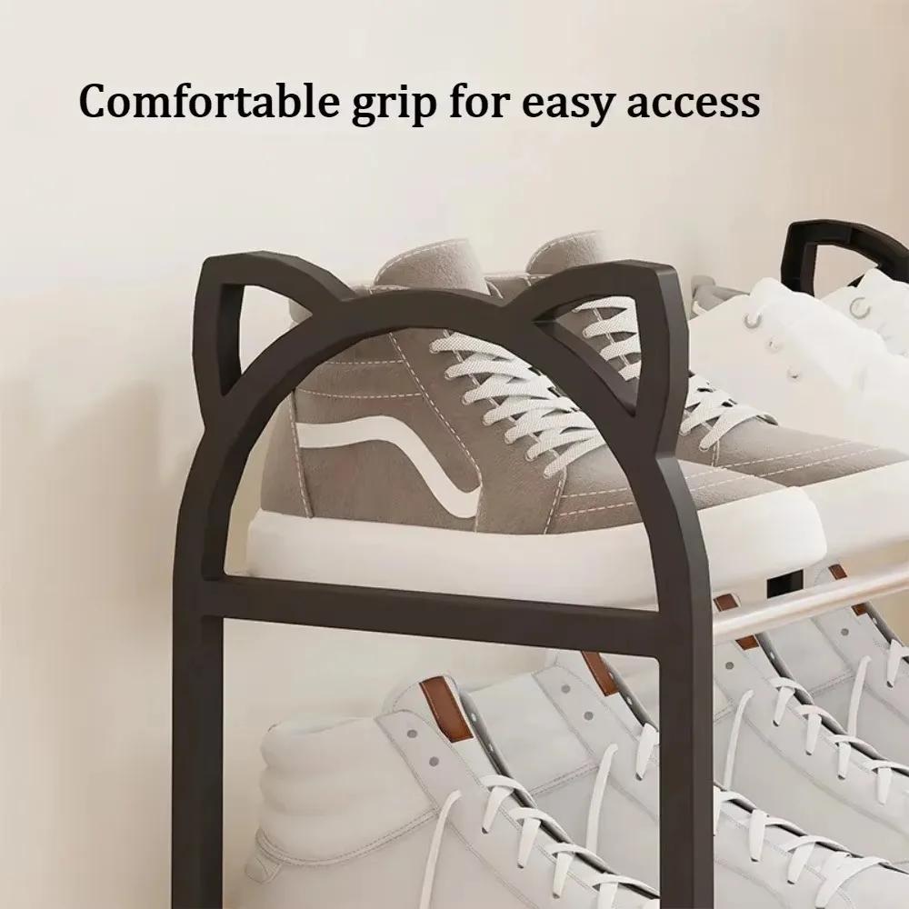 4 Layers Simple Shoe Rack Cat's Ears Design No Hole Assembly Metal Integrated Racks Economical Floor Standing Home Shoe Shelf