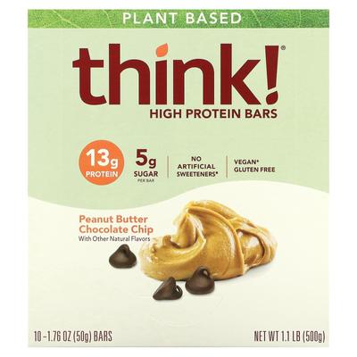 Think!, High Protein Bar, Peanut Butter Chocolate Chip, 10 Bars, 50 G (1.76 Oz) Each