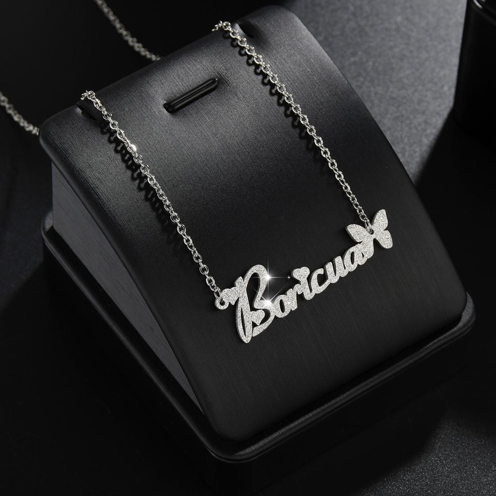 

Atoztide 2022 Customized Stainless Steel Frosted Name Necklace Butterfly Personalized Letter Choker Pendant Nameplate Gift 35cm