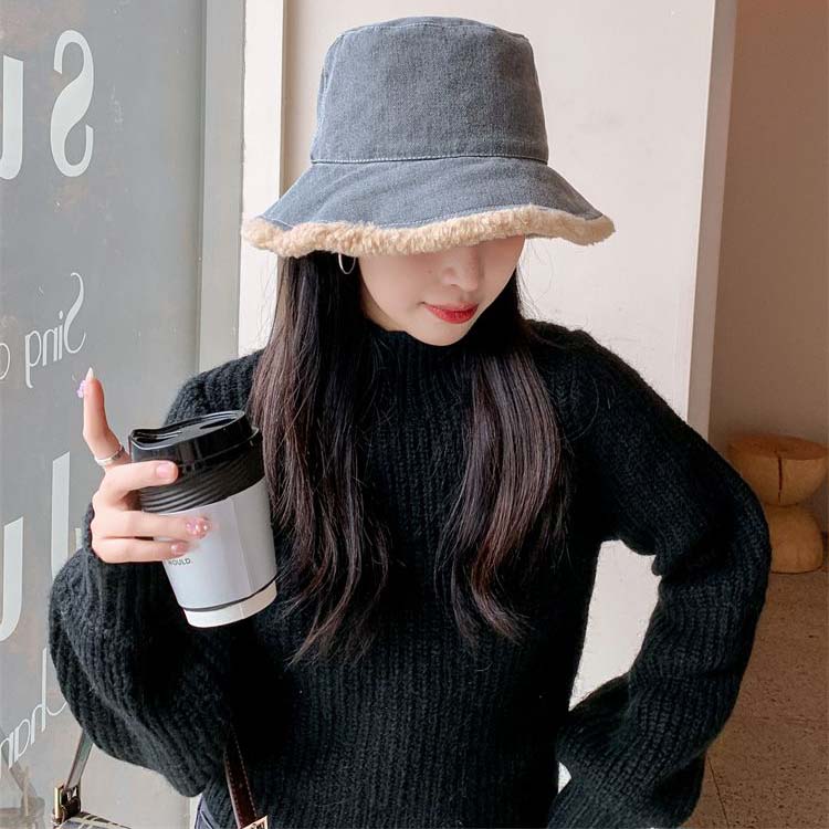 WTEMPO Retro Elegant Warm Thickened Soft Solid Color Windproof Cold-proof Hats Women's Autumn Winter Casual Versatile Plush Denim Hats