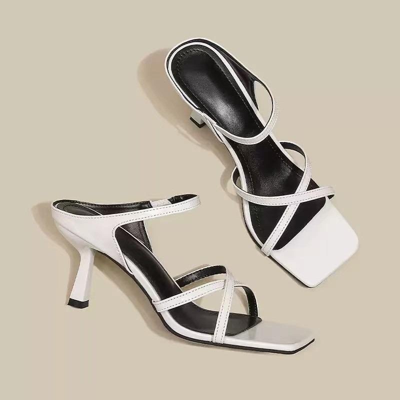 Fashion New Wine Red High Heels Sandals for Women Square Toe Bowtie Decor Summer Outdoor Slippers Woman Thin Heeled Party Wedding Shoes