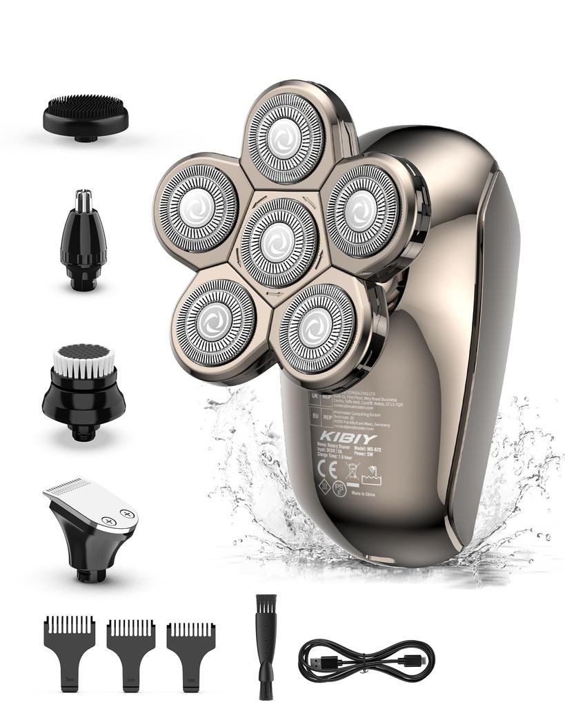 Skin Head Shaver Kibiy 6D Floating Head Shaver Electric Shaver Razor Electric Shaver Rotary Men Rotary Shaver Charging LED Display IPX7 Waterproof