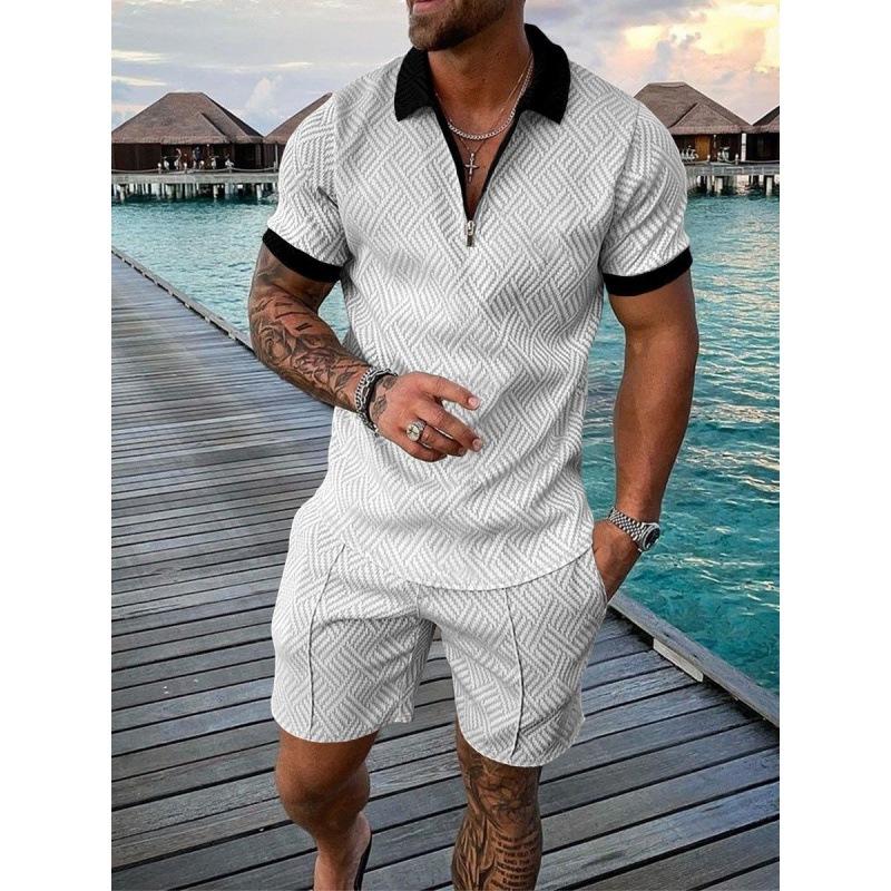 2025 summer men's 3D digital printing short-sleeved polo fashion sports and leisure suit foreign trade men's solid color