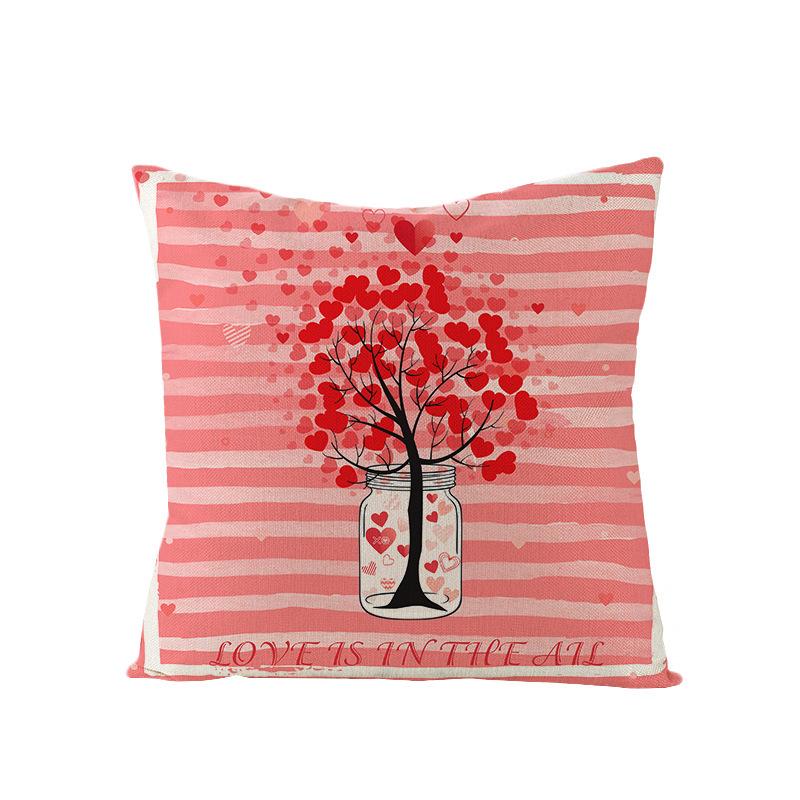 Valentine's Day Pillowcase Linen Print Home Living Room Sofa Cushion Cover Bedroom Bedside Pillowcase