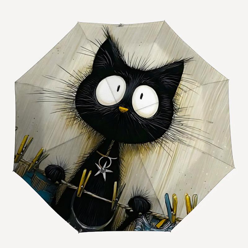 

1pc Cat Laundry Automatic Open/Close, Foldable Compact Umbrella with 8-Rib Shaft, Perfect Gift For Men And Women, Casual Style, Vibrant Moti