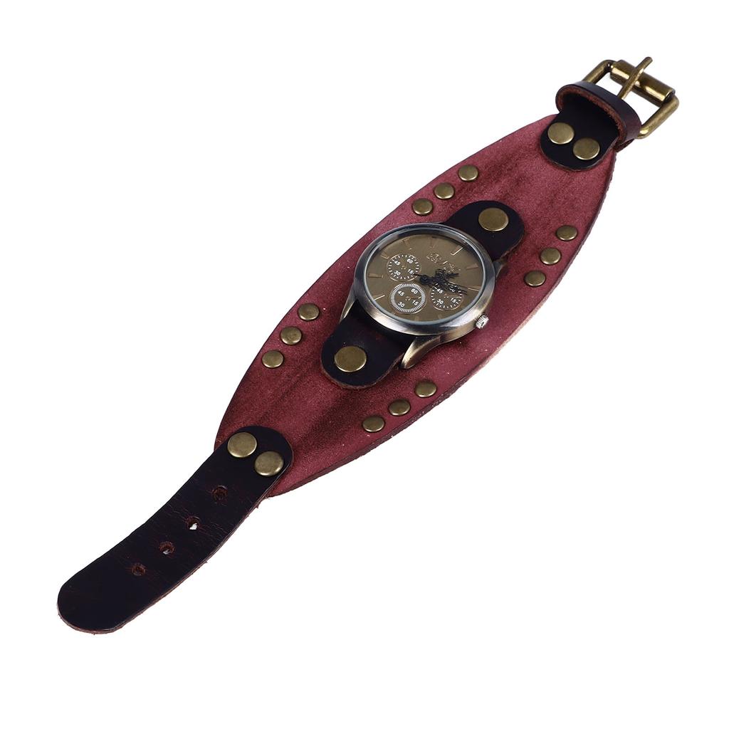 Leather Bracelet Watch Vintage Rivets Casual Fashionable Leather Quartz Watch for Men Women