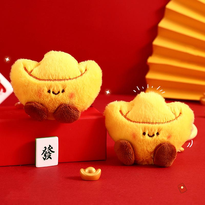 Cute Chinese Style Plush Ingot Keychain Soft  Year Keyring Cartoon Good Luck Pendant Bag Decoration Spring Festival Gifts