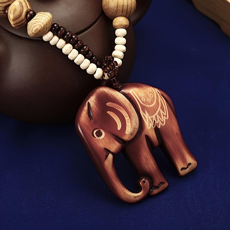 Kalung Resin Kayu Bohemian Wanita Gaya Etnis Retro Gajah Manik-manik Gantungan Sweater Rantai Aksesori Ledakan