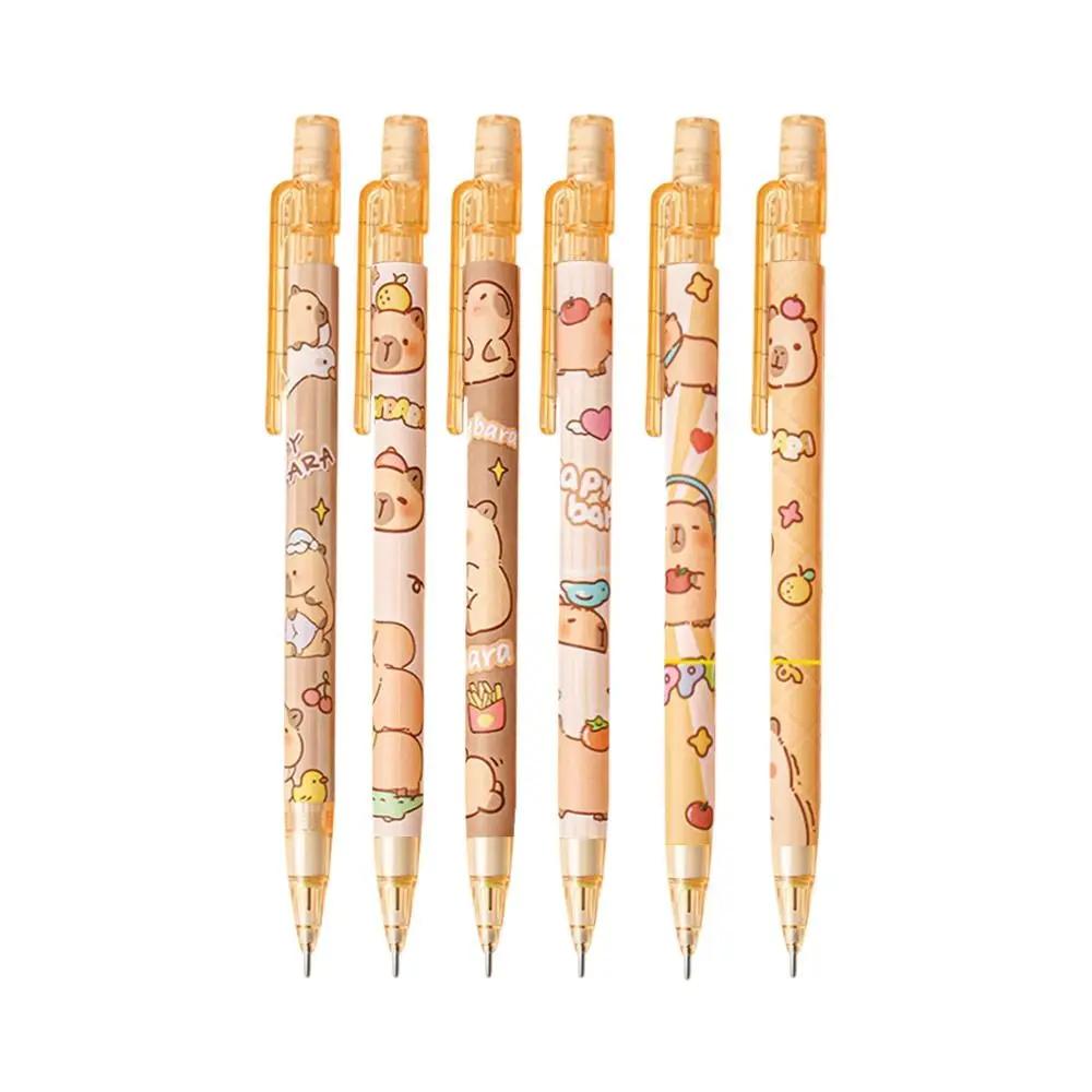 

6pcs 0.5mm Capybara Mechanical Pencil Press with Eraser Propelling Pencil Drawing Writing Tool Sketch Pencil School Office