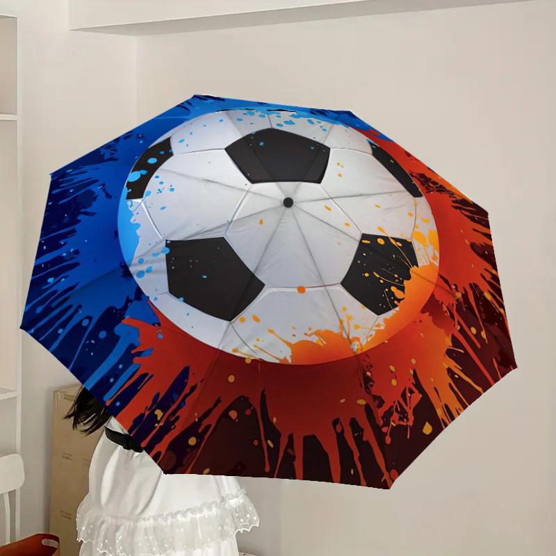 1pc Soccer Ball Splash Art Umbrella with Plastic Handle,Suitable for All Seasons Home Travel Outdoor UmbrellaDD450