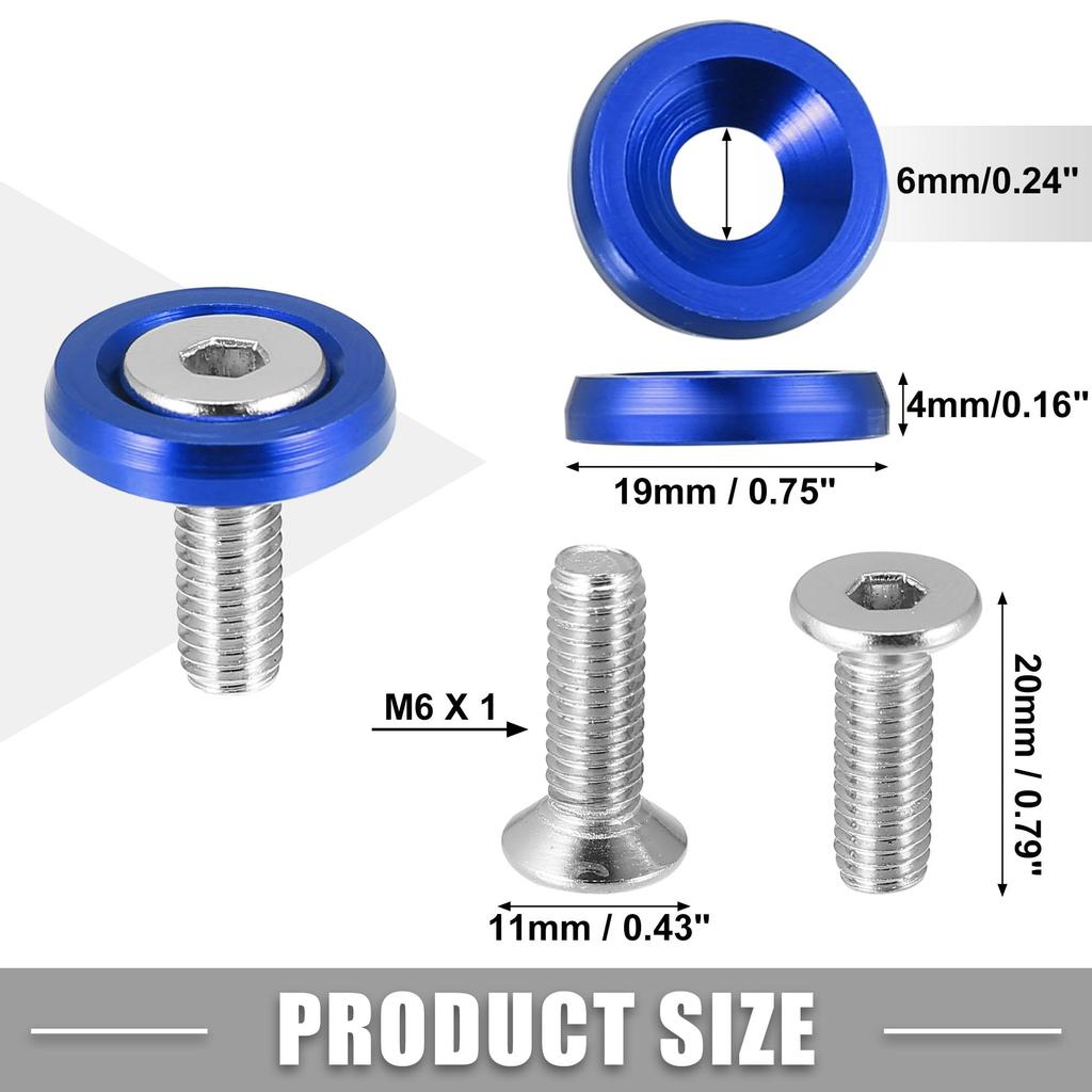 ACROPIX Car Bumper Fender Washer Bolts Engine Bay Dress Up Kit Stainless Steel M6x20mm Blue 25 Sets