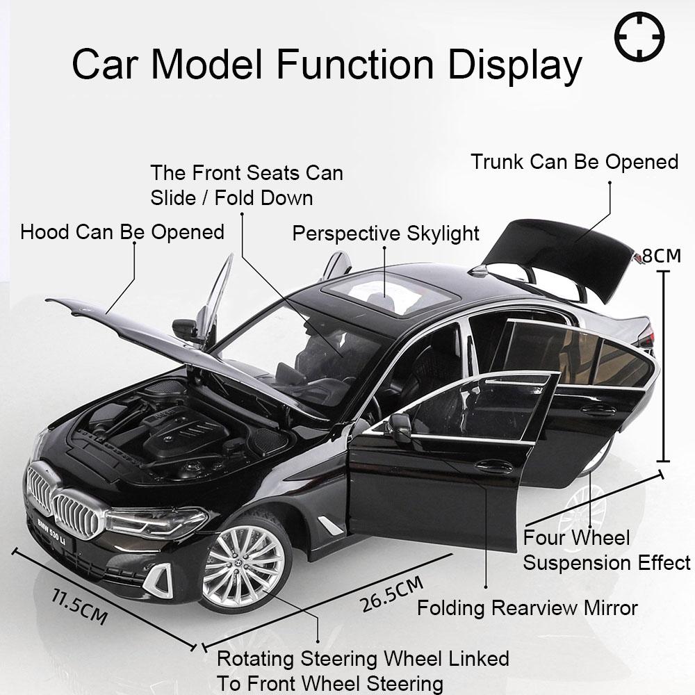 Large 1:18 X5M 530LI Car Model Toy Slide Forward Metal Die-cast Vehicle Foldable Rearview Mirror Models Boys Festival Presents