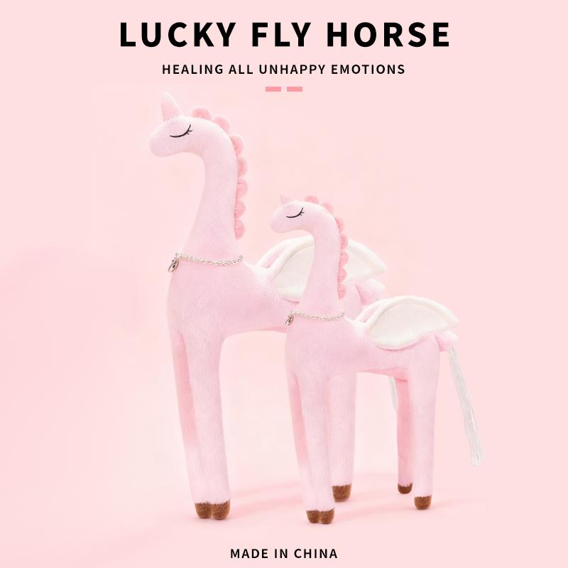 5070Cm Elegant Tsundere Princes Unicorn Plush Toy Stuffed Artificial Pearl Necklace Flying Wings Horse Plushie For Girl Gift