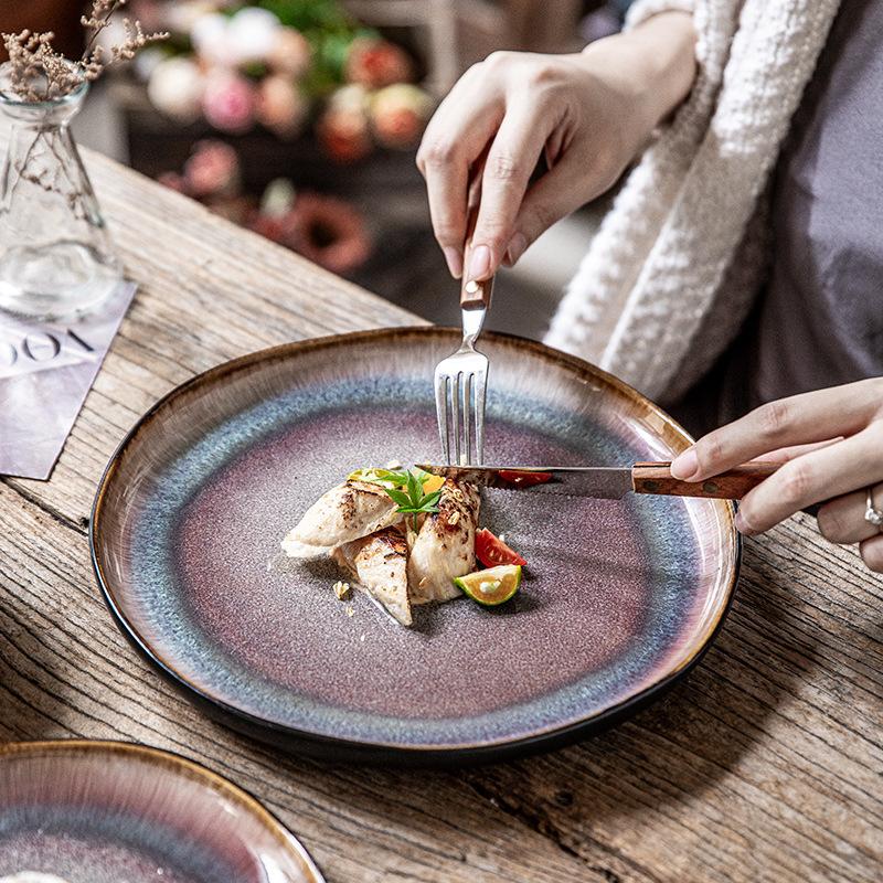 Yunmeng Brunch Plate Irregular Ceramic Steak Plate Restaurant Pasta Plate Retro Plate Export