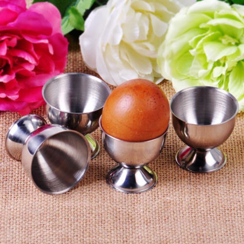 2pcs Stainless Steel Egg Cups Holder Soft Stand for Boiled Tabletop Cup Kitchen Tool Set Round Silver Eggs Cup Holder