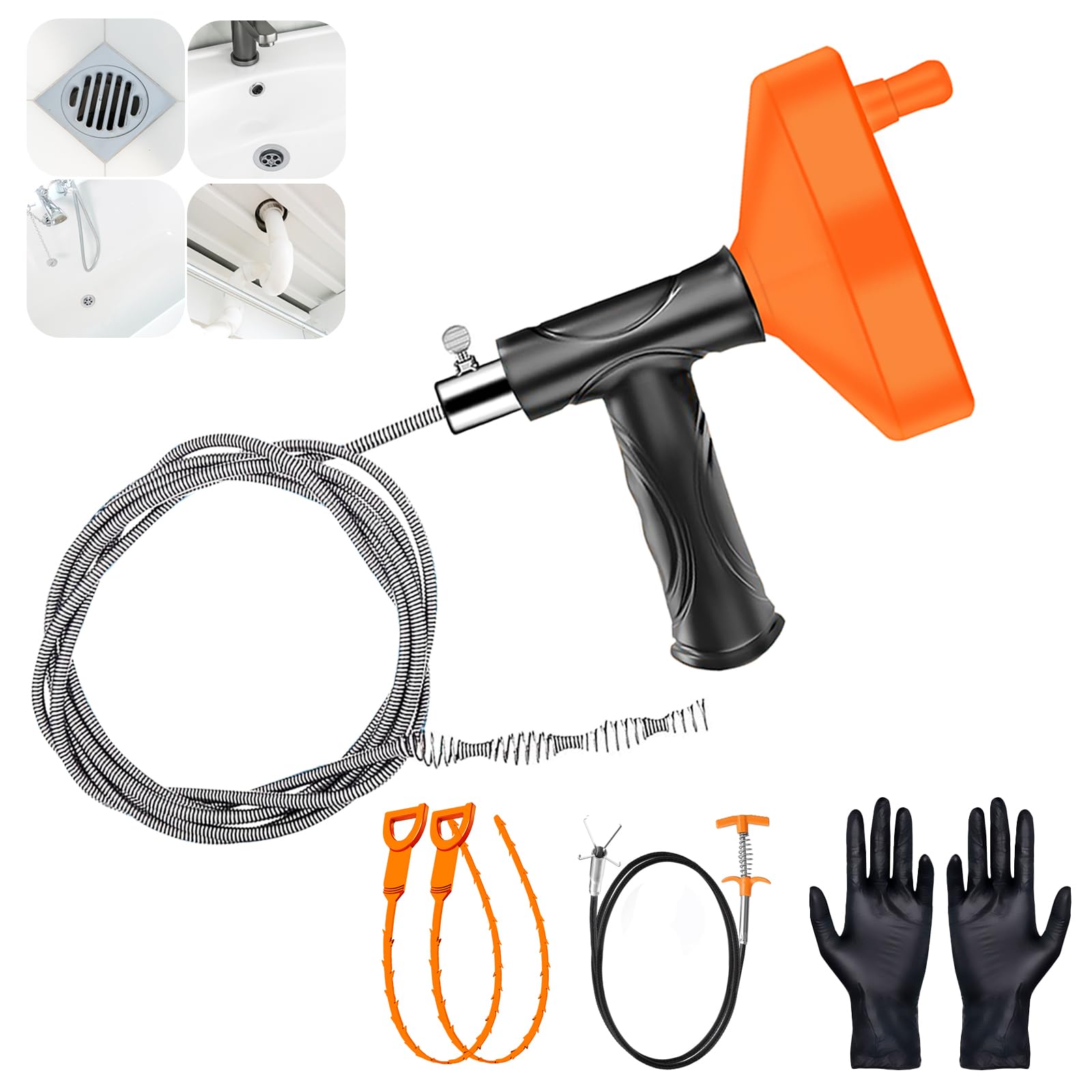 Drain Snake Pipe Snake Drain Hair Clog Removal Sink Clog Removal Heavy Duty Toilet Snake Bathroom Kitchen Tub Shower Drain Clog Remover Cleaner Tool оранжевый