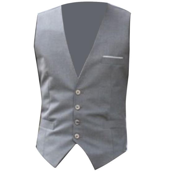 Moda Ofis Erkek Düz Renk V Yaka Kolsuz Düğmeli Yelek Slim Fit Yelek