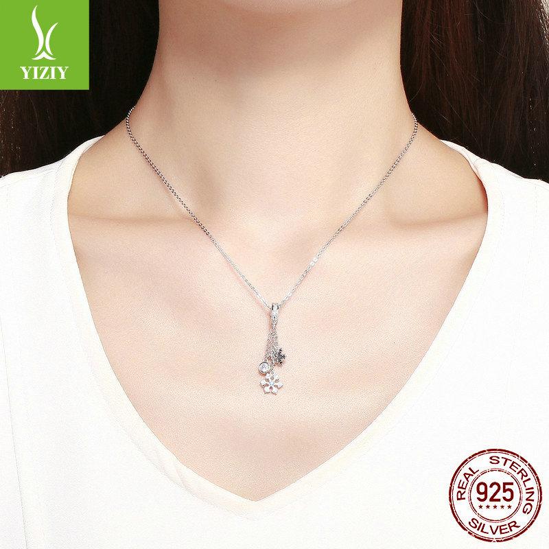 Winter Snowflake Silver Pendant S9 Platinum Plated Ladies Beaded Bracelet Necklace Accessories Scc1020