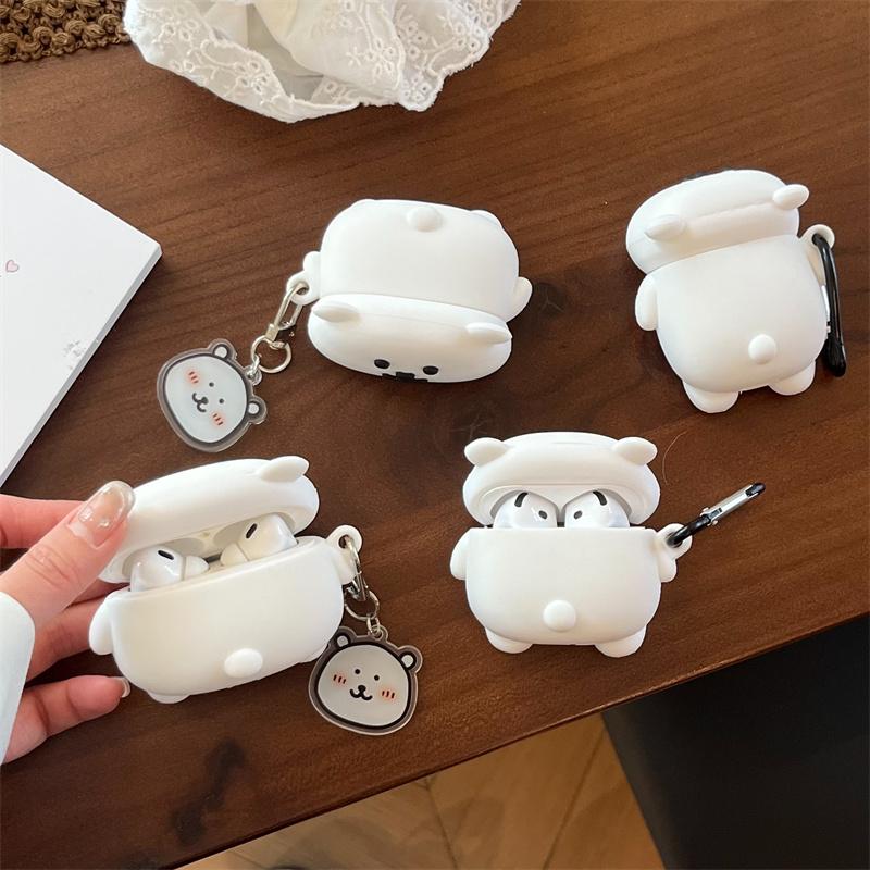 for AirPods 4 Case 3D Cute White Bear Cartoon Cover for Apple AirPods Pro 2 Charging Box Headphone Case for AirPods 3 2 1
