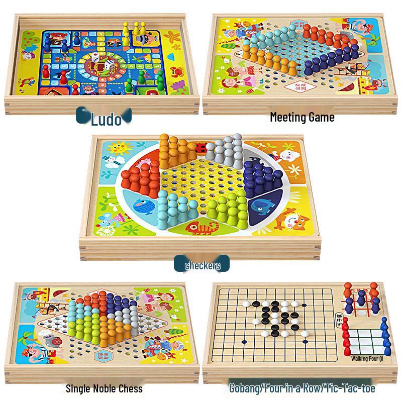 Mussels Children s Wooden 7-in-1 Board Game Set