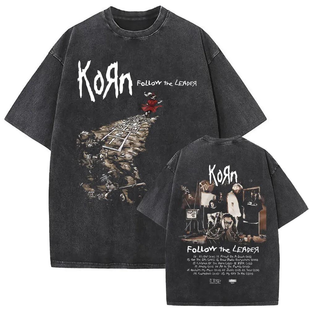 Korn Rock Band Follow The Leader Ftl Y2k T-shirt Uomo Lavata Manica Corta Girocollo Vintage Streetwear Casual Estate Grafica