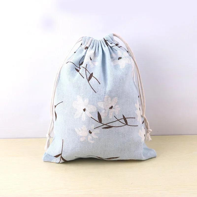 Cotton Linen Drawstring Bag Cute Cartoon Pattern Animal Plant Printed Pouch Dustproof Storage Bag Gift Packaging Bags