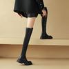 Krazing Pot Microfiber Autumn Winter Shoes Med Heels Flat Platform Size 42 Over-the-knee Boots Slip on Elastic Thigh High Boots