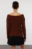 Women's Fashion Stylish Sweater Plum Soft Textured Carmen Collar Knitwear Sweater