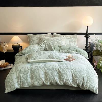 Light Luxury Thickened Milk Fleece Four-Piece Set Three-Dimensional Engraved Thickened Coral Fleece Quilt Cover Warm Bedding