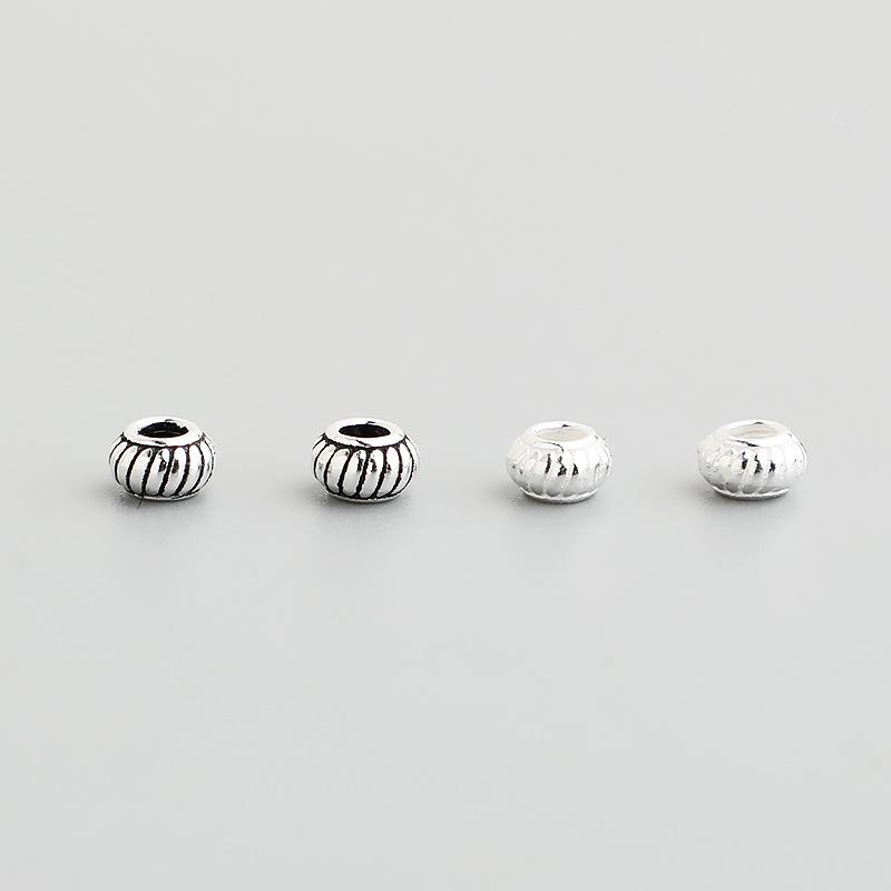S925 Sterling Silver Striped Lantern Spacer Beads for DIY Beaded Bracelets