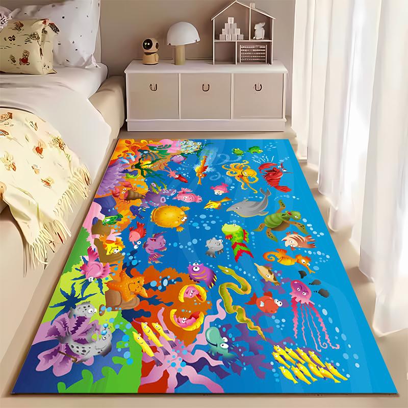 Colorful Ocean Creatures Illustration Rug Non-slip rug suitable for living room and bedroom sofas