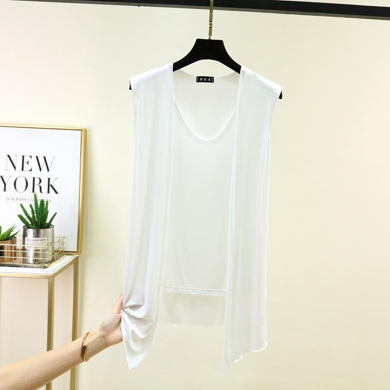 M to 6XL Plu size Women's Faux 2 Piece Tank Top with Cardigan Layered Look Open Front Sleeveless Vest Summer Modal Slim Fit Streetwear Camisole