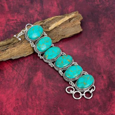Bracelet Bijou en Argent Sterling Massif 925 Turquoise Cuivre, Bracelet Bijou Fait Main Pour Elle, Merveilleux Bijou en Pierre Précieuse Turquoise Pour Femmes