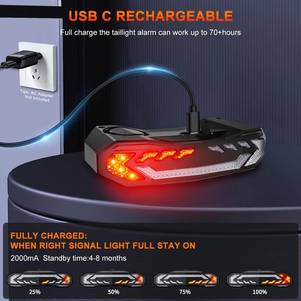 Extractme Bicycle Rear Light Alarm Waterproof Rechargeable Scooter Bike Turn Signal Warning Lamp Auto Brake Light
